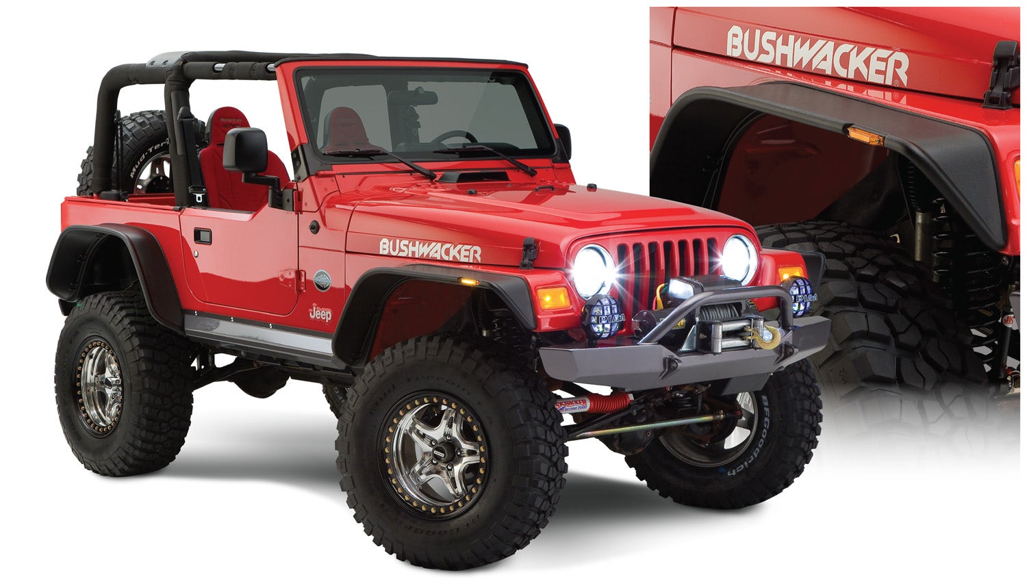 Bushwacker 10920-07 Flat Style Fender Flares Fits 97-06 Wrangler (Tj)   Fender