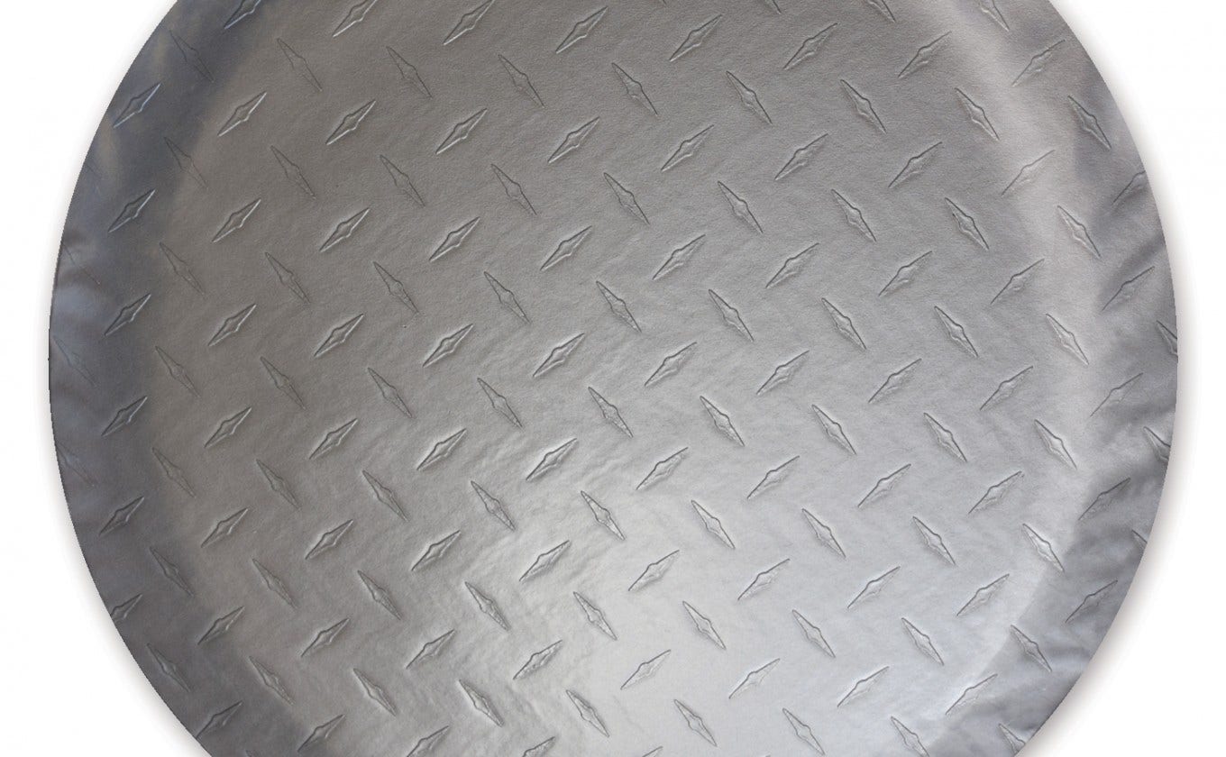 Adco 9758 Silver Diamond Plated Steel Vinyl Spare Tire Cover L, (Fits 25 1/2"