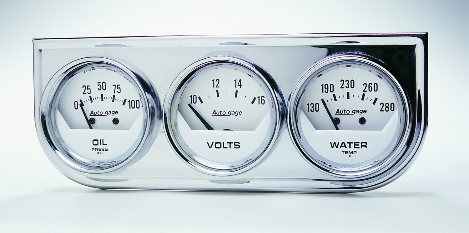 Autometer 2325 Autogage White Oil/Volt/Water Chrome Steel Console Auto Meter