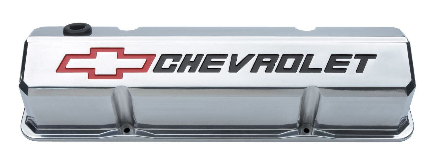 Valve Cover, Slant-Edge, Tall, Baffled, Breather Hole, Recessed Chevrolet Bowtie