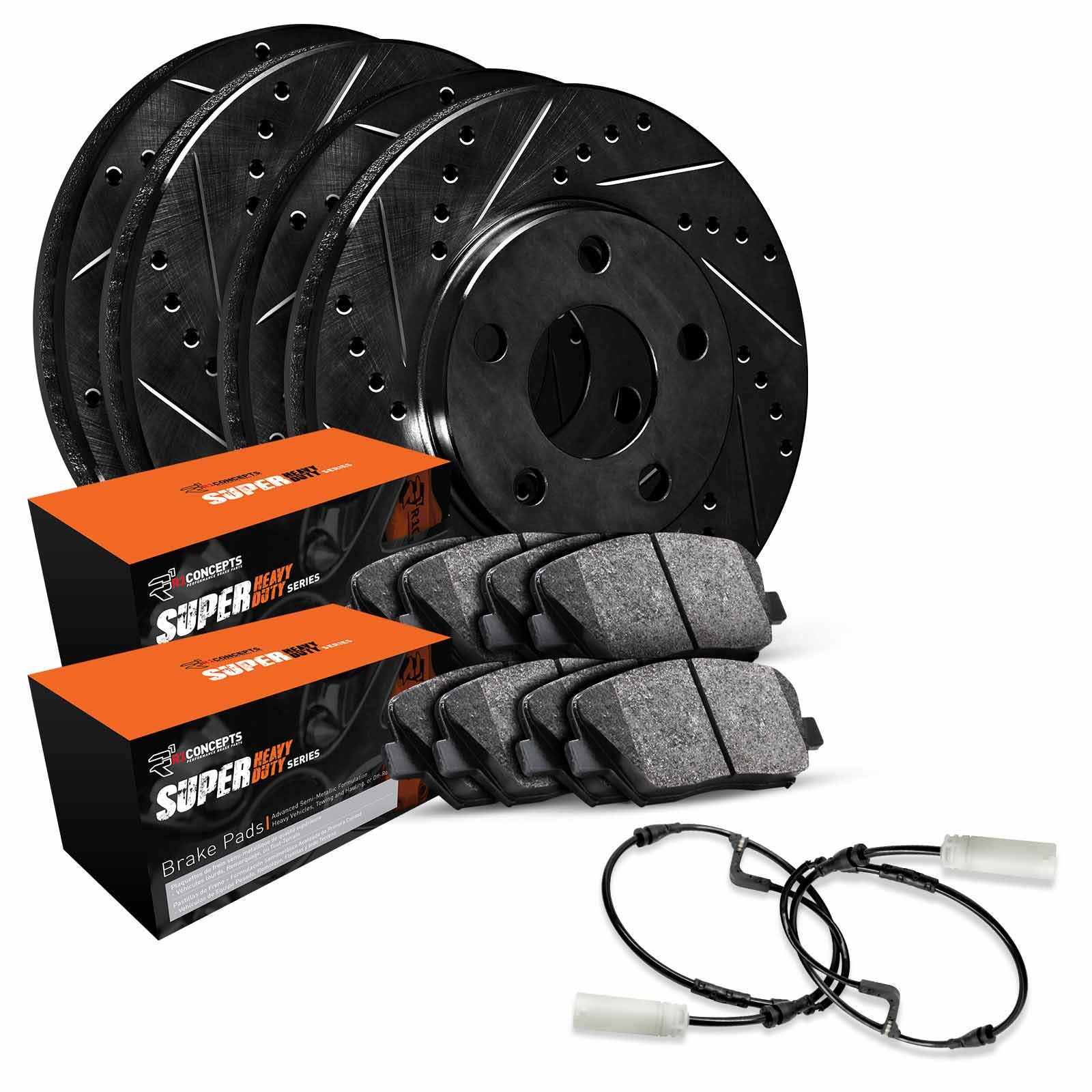 R1 Concepts Whxc2-40001 R1 Brake Rotors - D/S - Black W/ Sup Dty Pads & Snsr