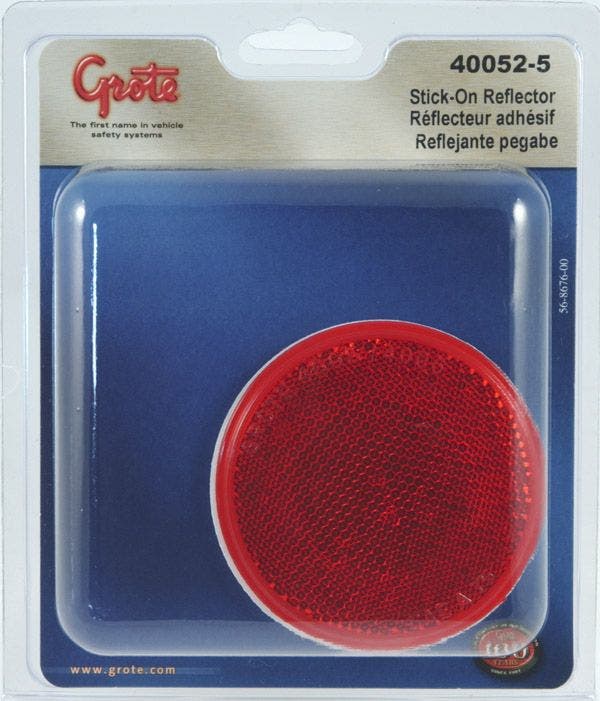 Grote 40052-5 Red Round Stick-On Reflector   Reflector  Lens Color - Red,