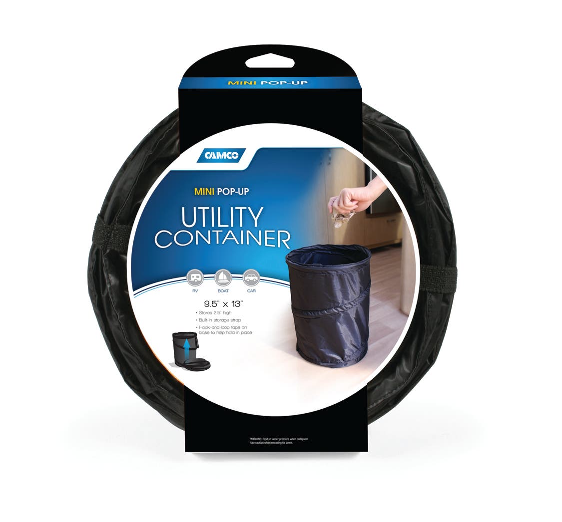 Camco 42903 Rv Mini Pop-Up Utility Container, Black   Trash Can; Color - Black,