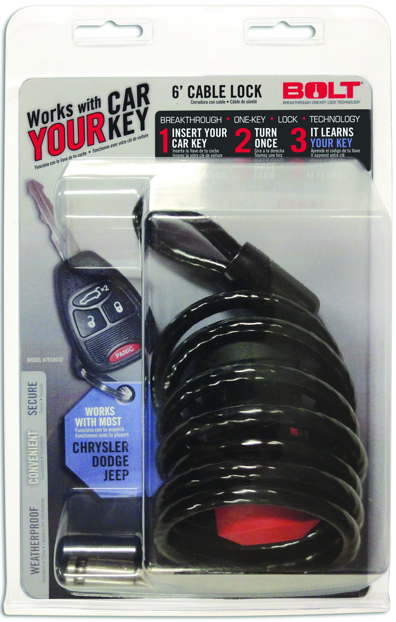 Bolt 6Ft. Cable Lock Chrysler/Dodge/Jeep  Locks/ Strattec Security  Cable Lock;