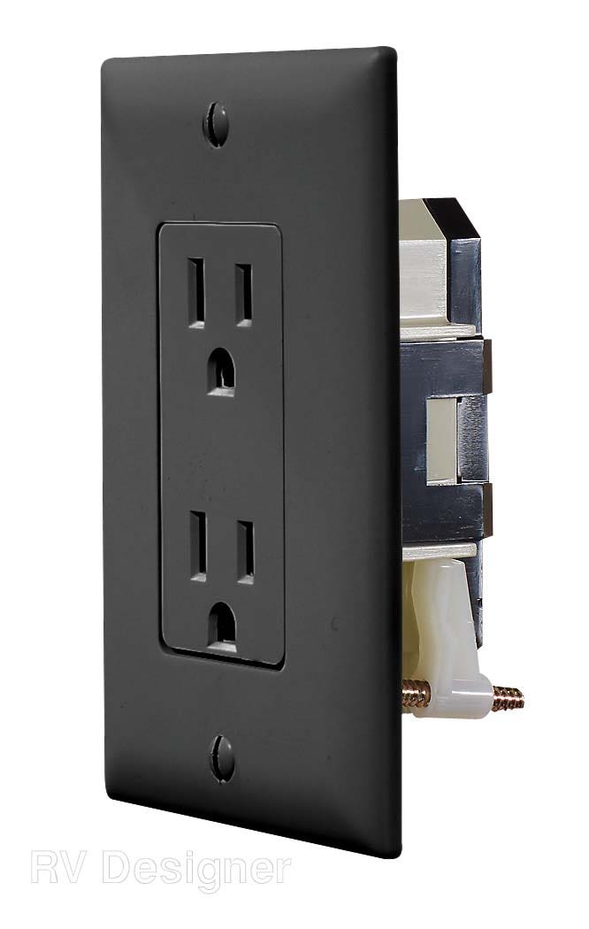 Rv Designer S817, Self Contained Dual Outlet With Cover Plate, Black, Ac