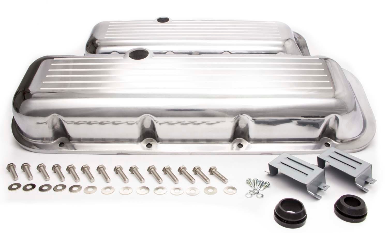 Racing Power R6231 Polished Aluminum Short Valve Cover - Ball Milled W/ Hole &