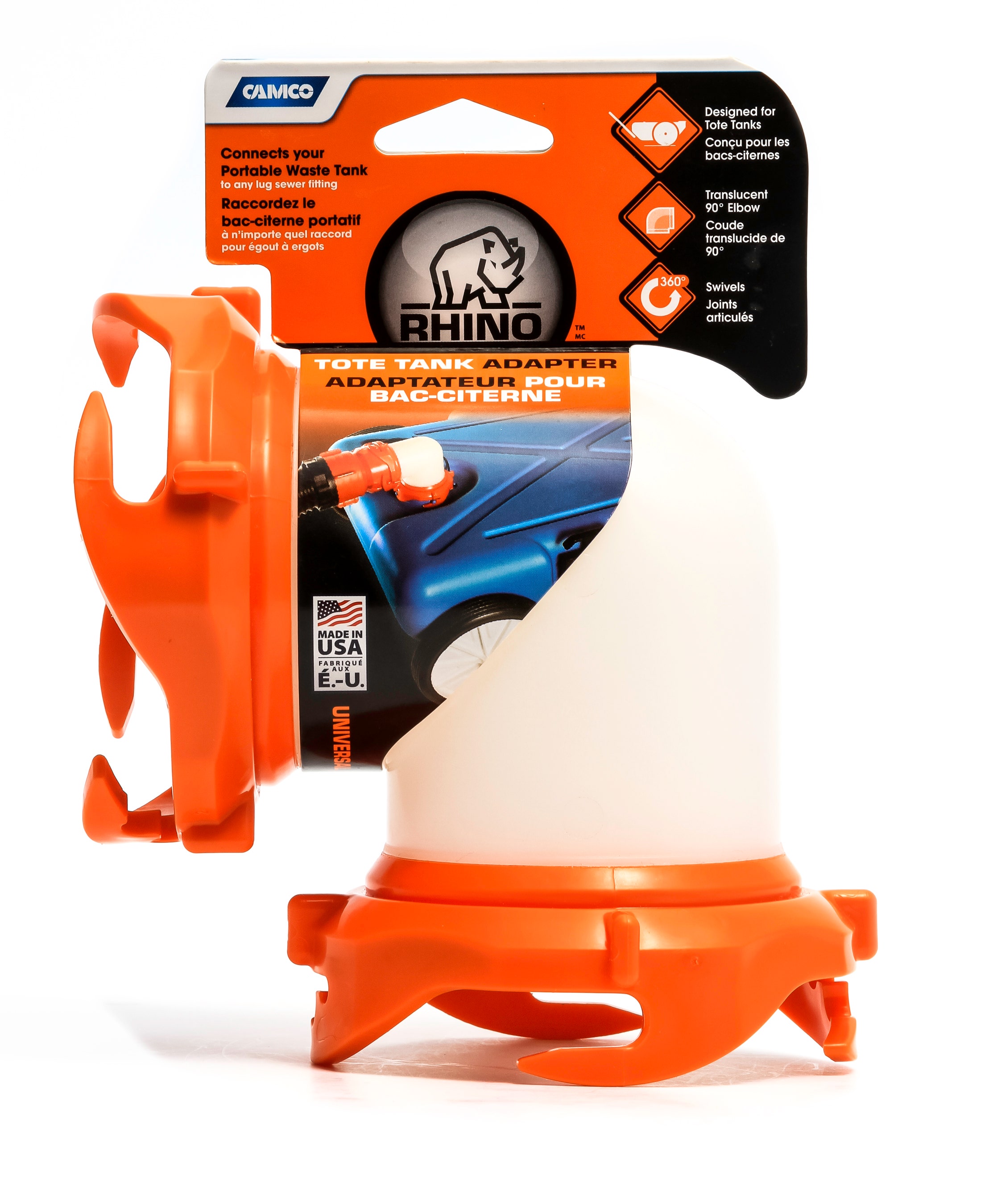 Camco 90 Degree Sewer Hose Adapter For Portable Rv Waste Tanks - Swivel Bayonet