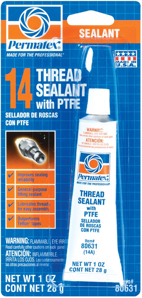 Permatex 80631 Thread Sealant With Ptfe, 1 Oz.   Thread Sealant With Ptfe, 1 Oz.