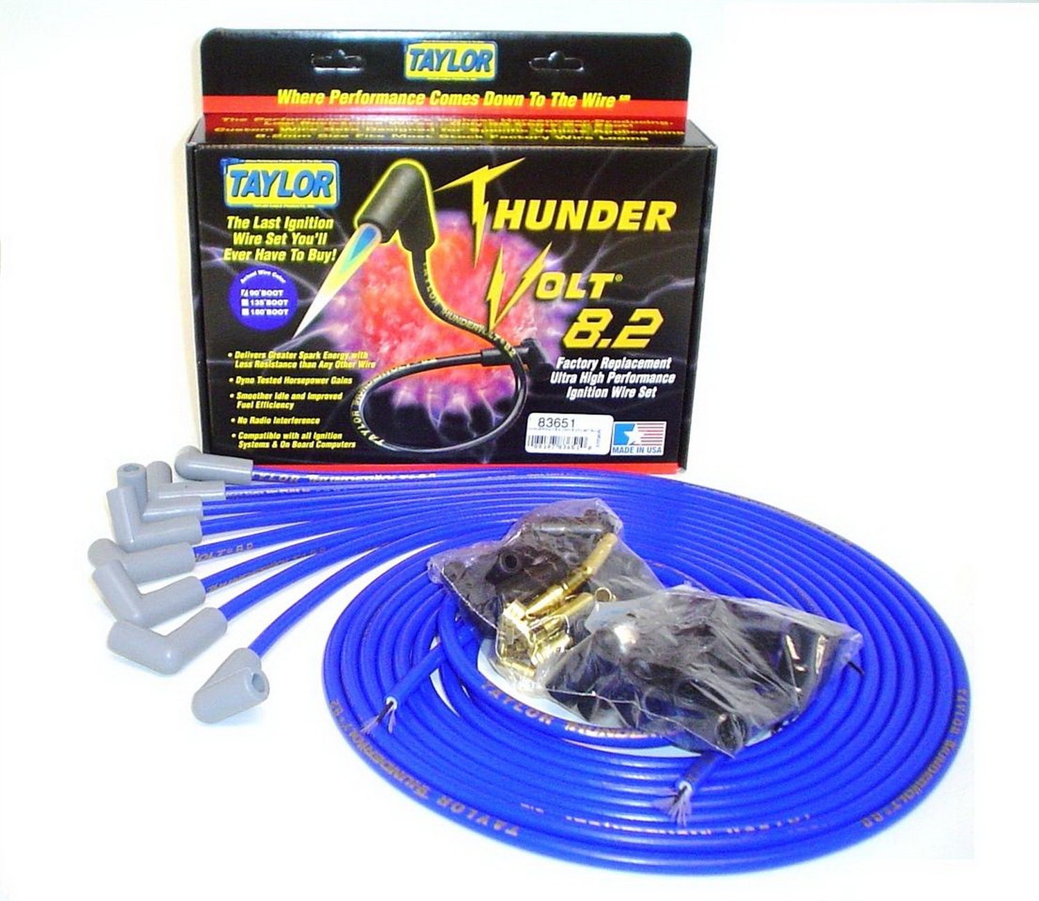 Taylor Cable 83651 Thundervolt 8.2Mm Ignition Wire Set   Spark Plug Wire Set