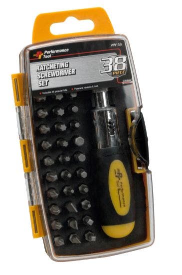 Performance Tool W9159 38-Piece Ratcheting Screwdriver Set 4-Piece Shipper