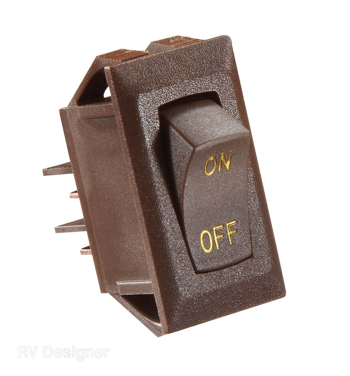 Rv Designer S273, Brown Rocker Switch W/Gold Text, 10 A, On/Off - Spst - Cut-Out