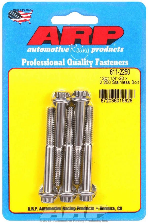 Arp 611-2250 Stainless Steel 1/4-20" Rh Thread 2.250" Uhl 0.3125" 12-Point Bolt
