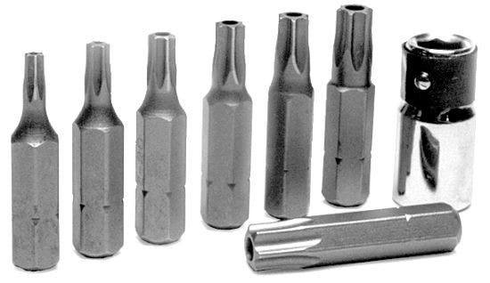 Performance Tool W1386 8-Piece Tamper Resistant Star Bit Set   Torx Bit; Used