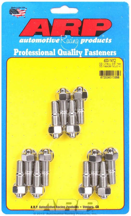 Arp 400-1412 Header Studs With Hex Nuts, Polished Stainless Steel, Set Of 12,