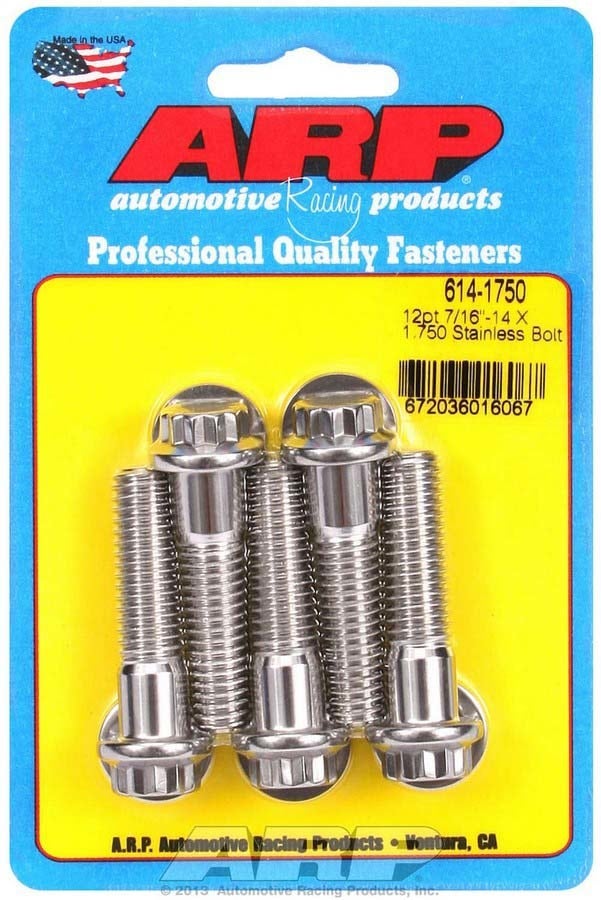 Arp 614-1750 Stainless Steel 7/16-14" Rh Thread 1.750" Uhl 12-Point Bolt With