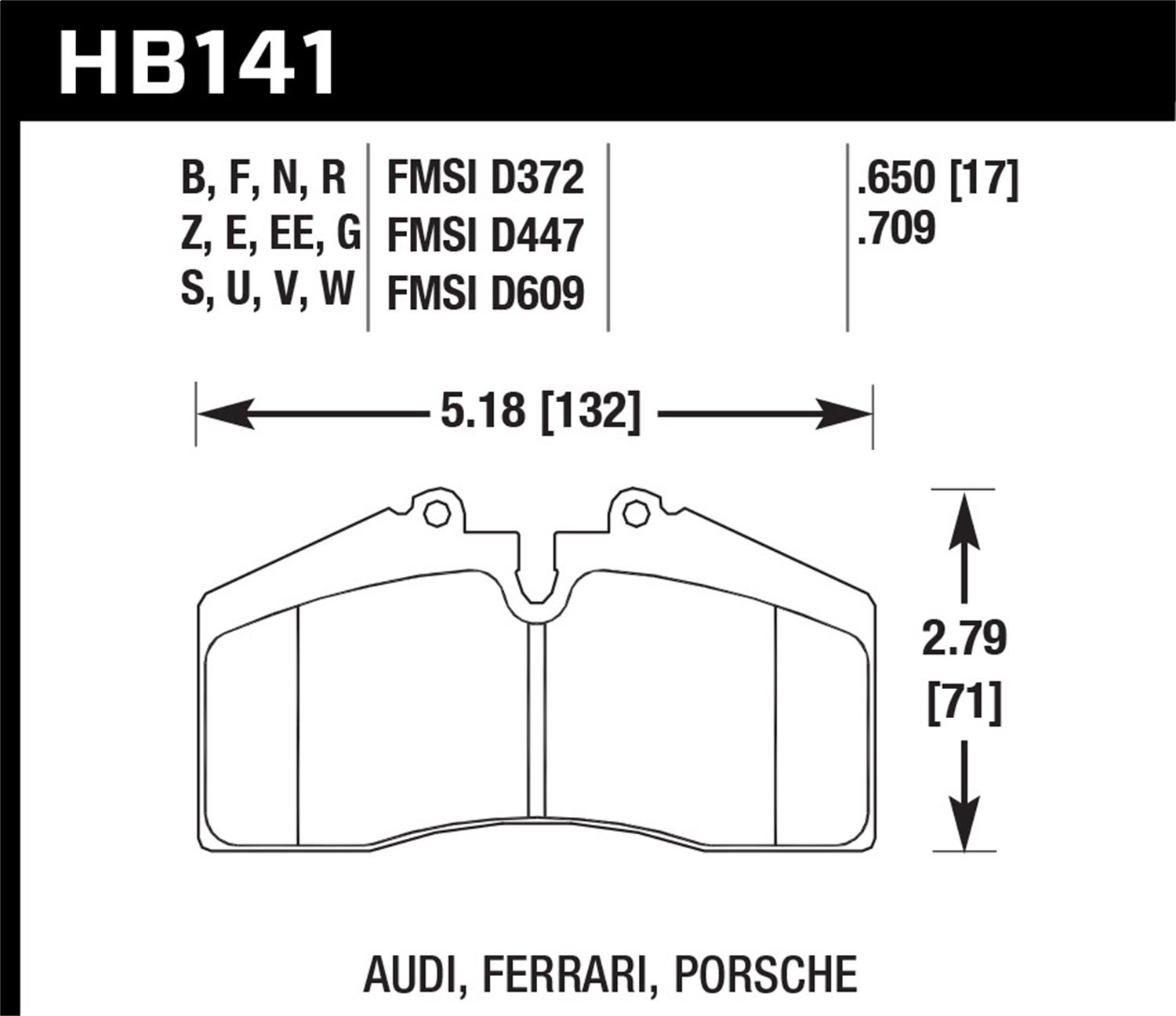 Hawk Performance Hb141b.650 Hps 5.0 Disc Brake Pad Fits 456 Gt 911 928 944 968