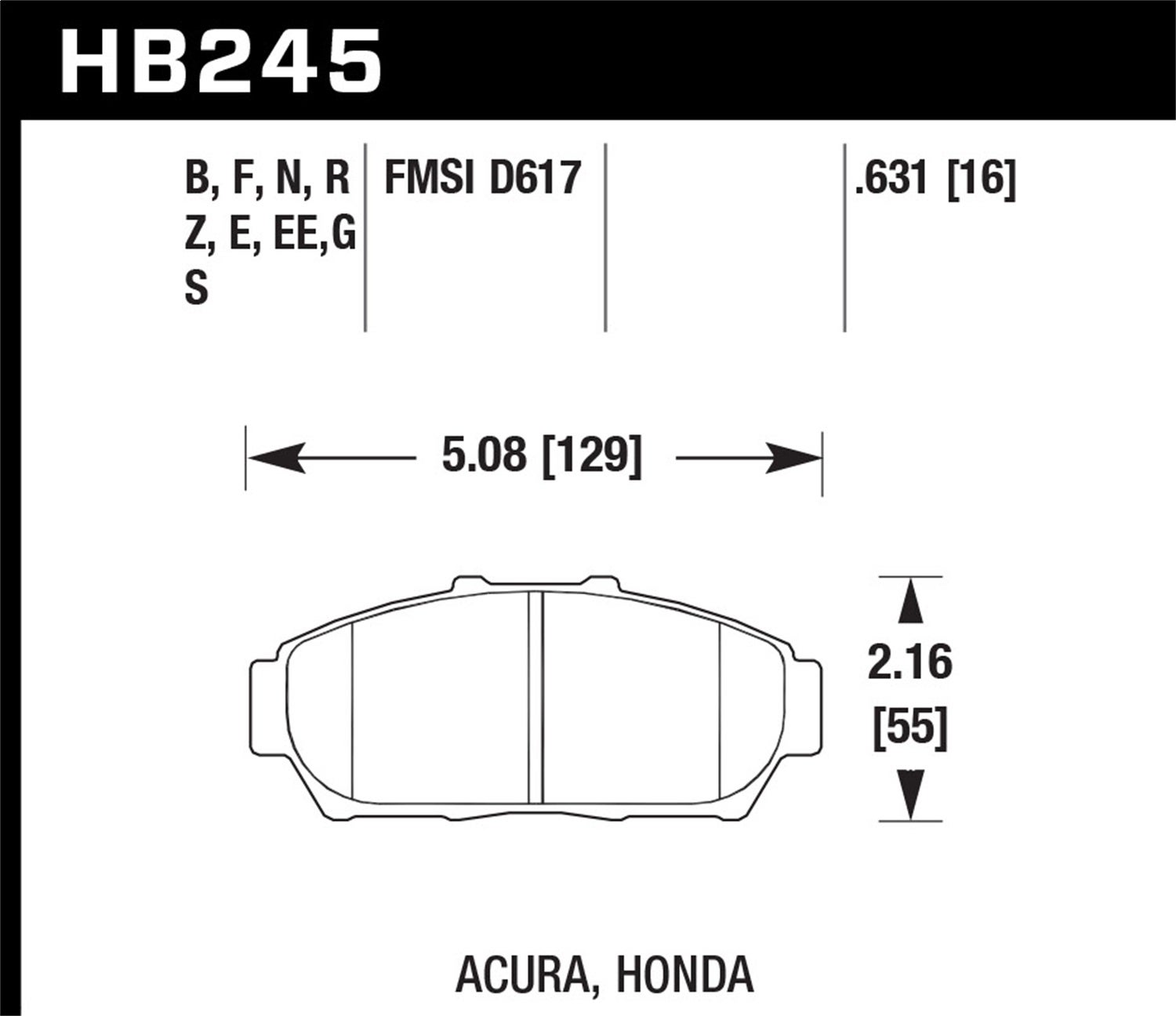 Hawk Performance Hb245e.631 Blue 9012 Disc Brake Pad Fits 93-01 Civic Integra