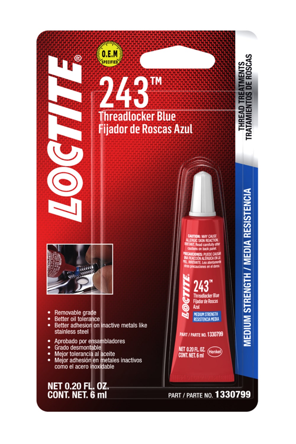 Loctite 1330799-6Pk Blue Oil Resistant Threadlocker 243 - 6 Ml Tube, (Pack Of 6)