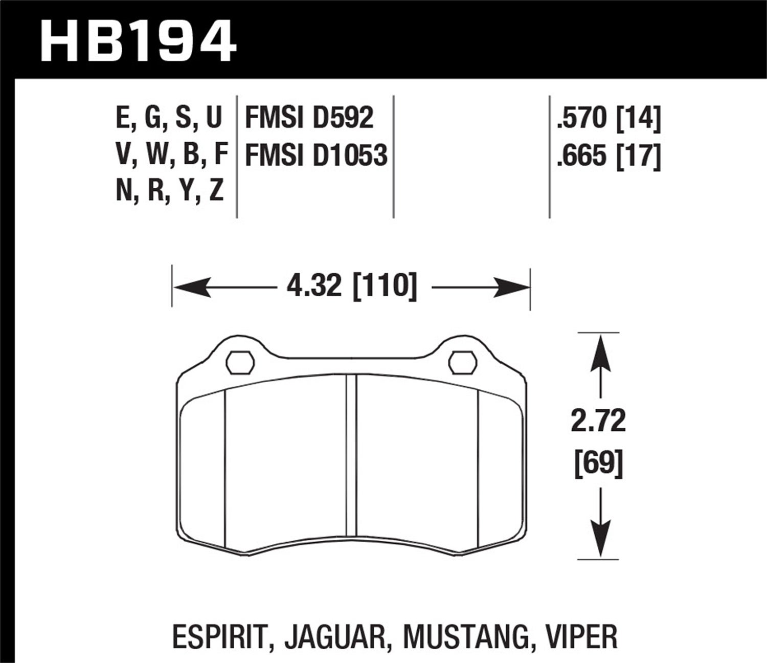 Hawk Performance Hb194n.665 Hp Plus Disc Brake Pad Fits 92-05 360 Mustang Viper