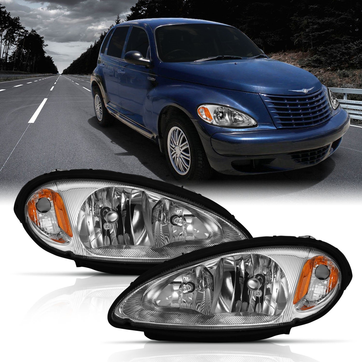 Anzo Usa 111472 Crystal Headlight Set Fits 01-05 Pt Cruiser   Crystal Headlight