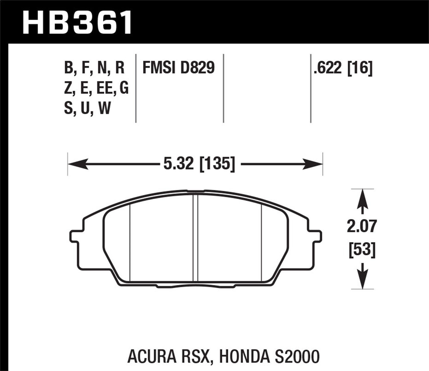 Hawk Performance Hb361u.622 Dtc-70 Disc Brake Pad Fits 00-11 Civic Rsx S2000
