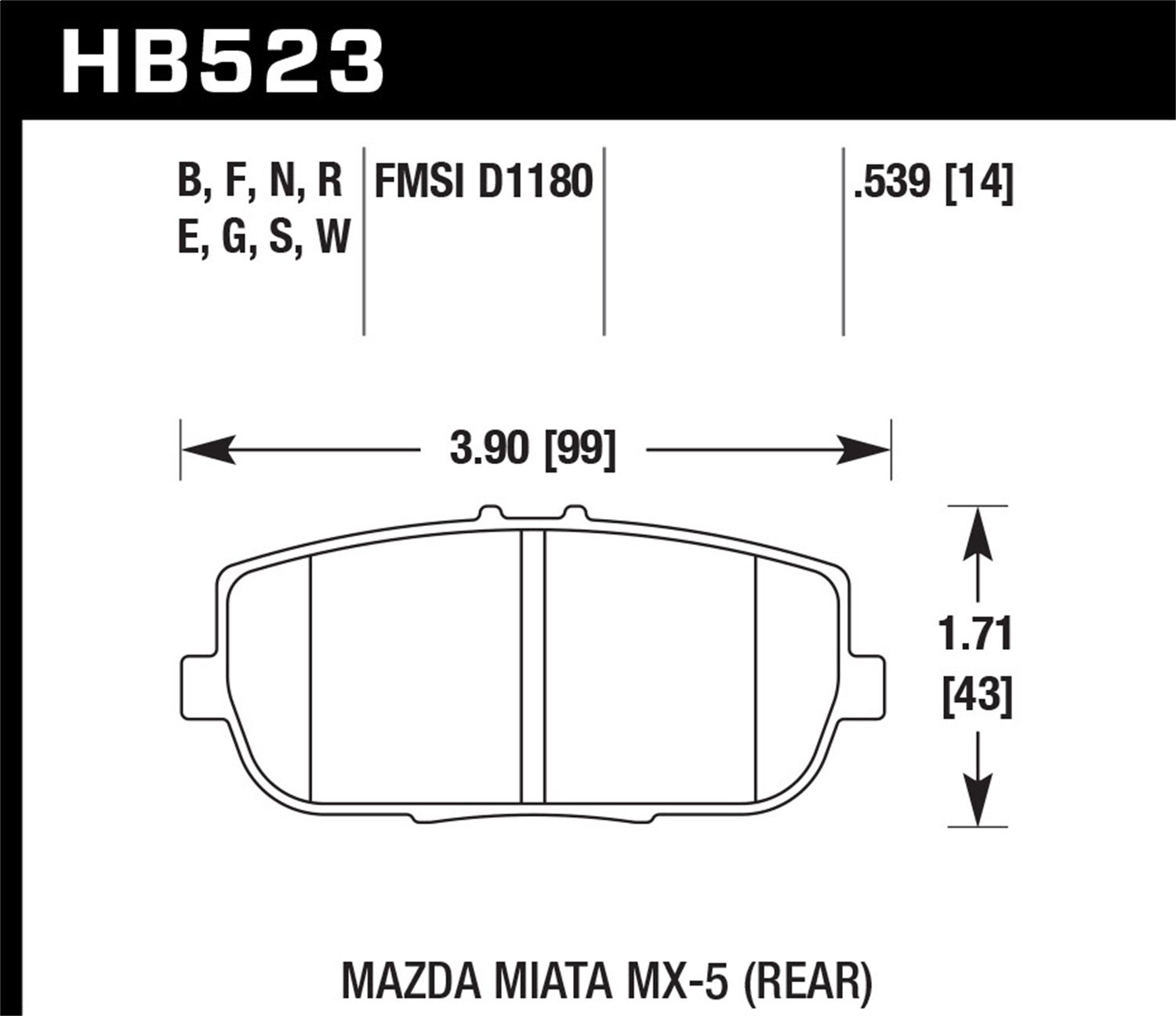 Hawk Performance Hb523b.539 Hps 5.0 Disc Brake Pad Fits 124 Spider Mx-5 Miata