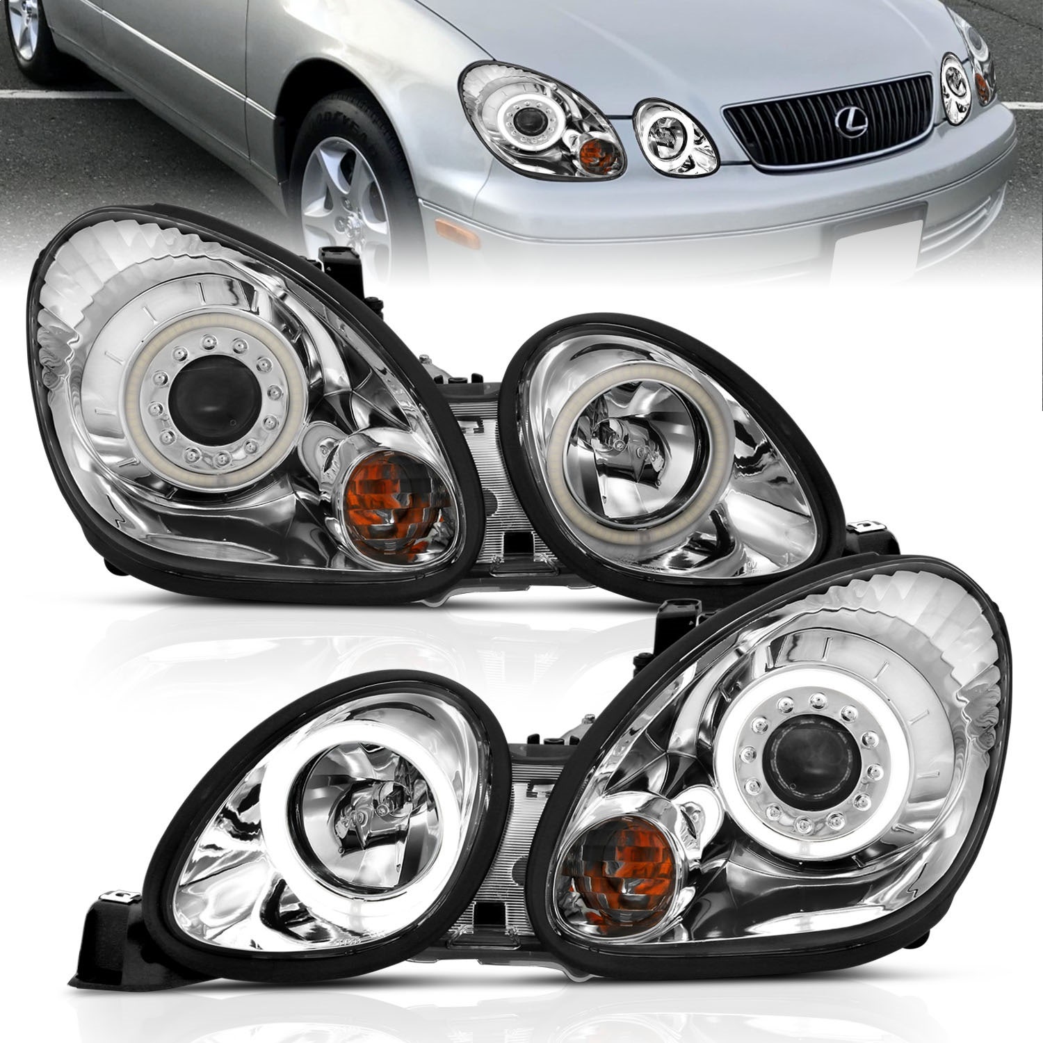 Anzo Usa 121143 Projector Headlight Set W/Halo Fits 98-05 Gs300 Gs400 Gs430