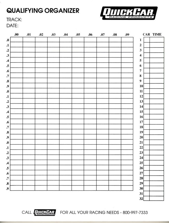 Quickcar Racing Products 51-236 Qualifying Organizer Sheet  Products  Qualifying