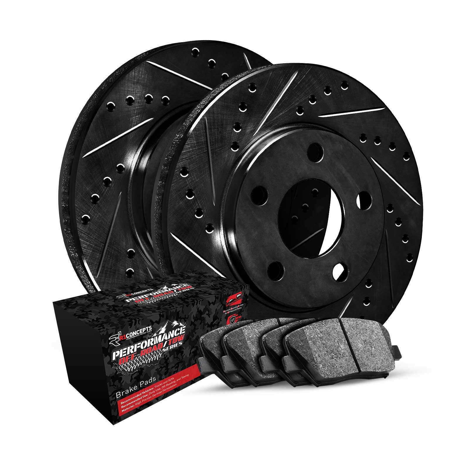 R1 Concepts Whvn1-42015 R1 Brake Rotors - D/S - Black W/ Perf Off-Road/Tow Pads