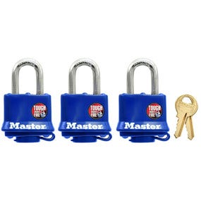 Master Lock 312Tri Laminated Padlock With Key & Thermoplastic Shell, Blue, Pack