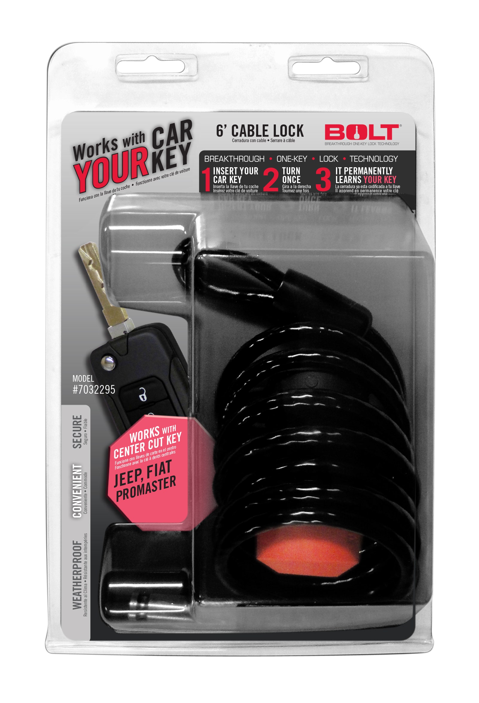 Bolt 6' Cable Lock Jeep Center Cut  6  Cable Lock Jeep Center Cut