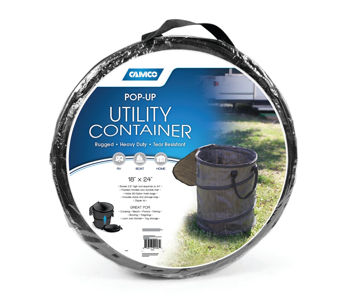 Camco 42893 Pop-Up Utility Container – 18” X 24”   Trash Can; Color - Black,