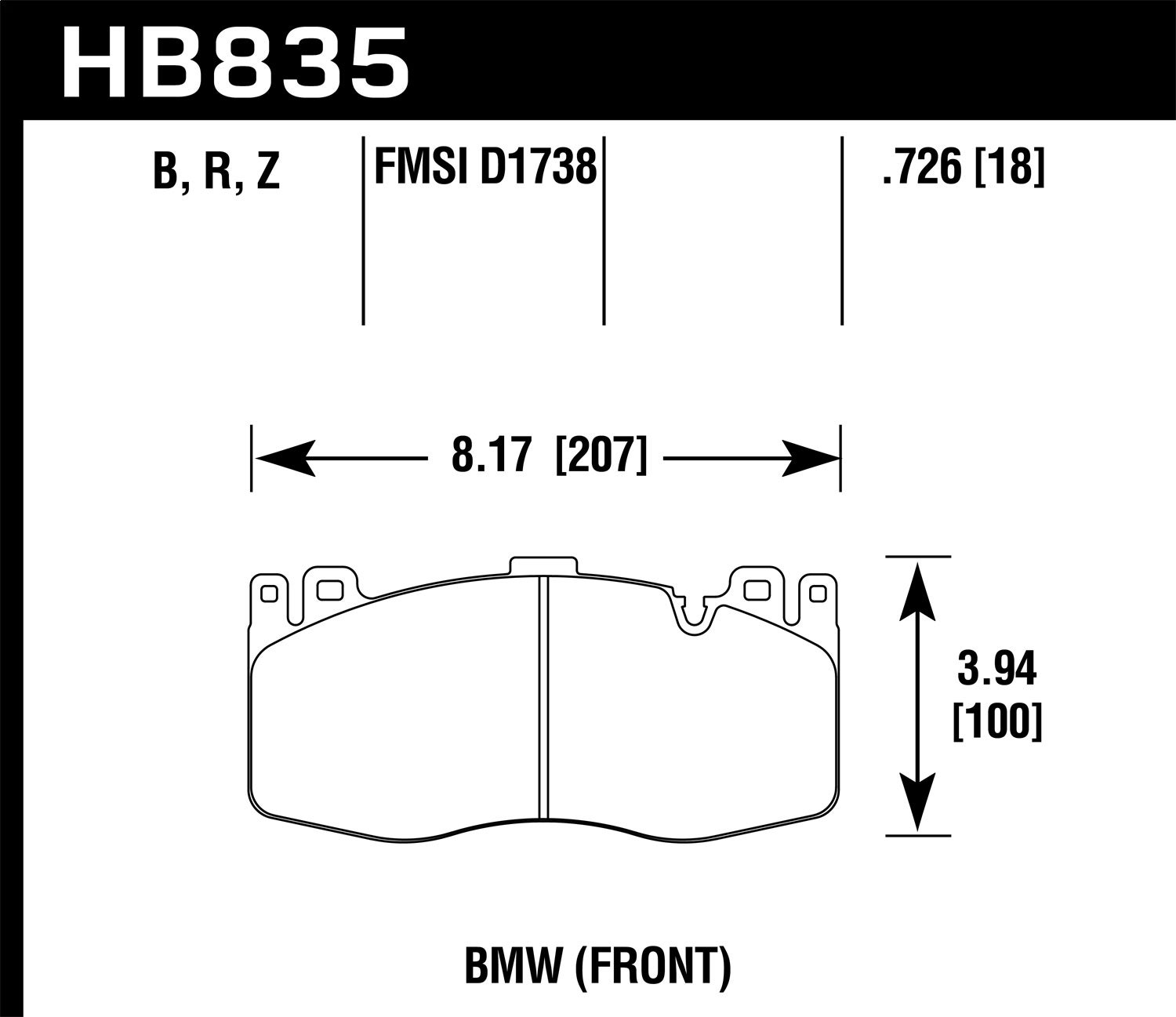 Hawk Performance Hb835b.726 Hps 5.0 Disc Brake Pad Fits M6 M6 Gran Coupe X5 X6