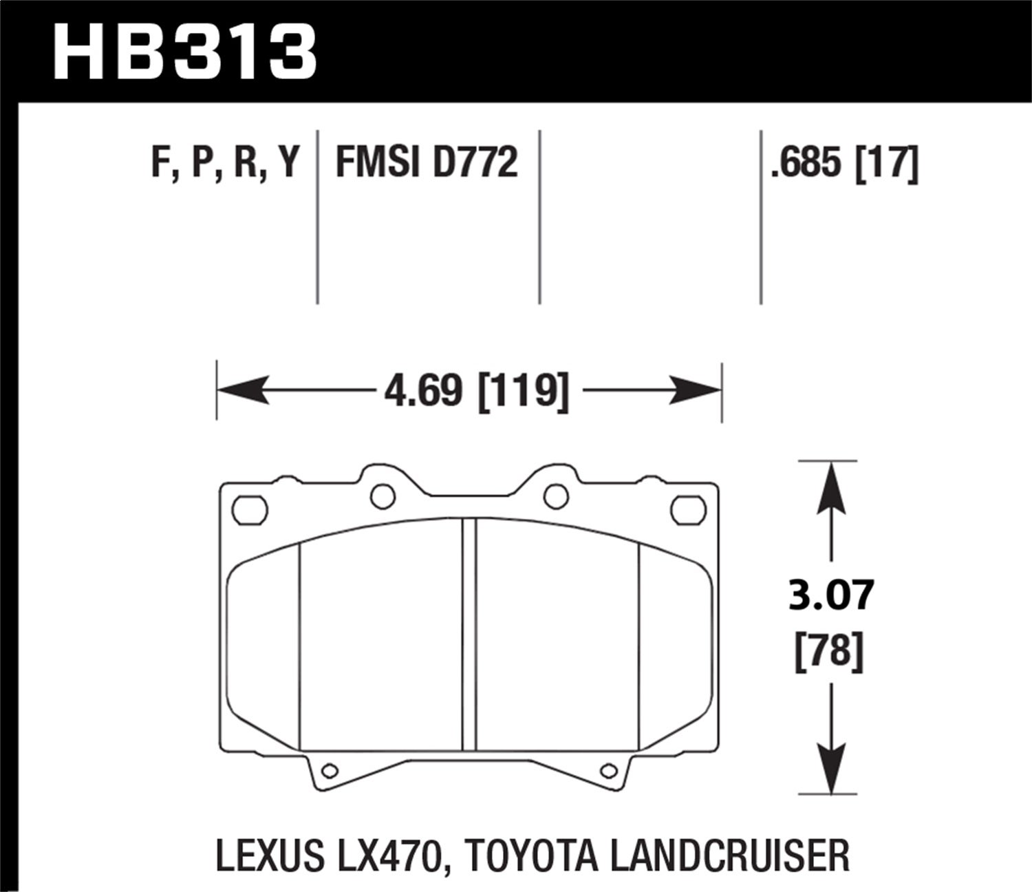 Hawk Performance Hb313y.685 Lts Disc Brake Pad Fits 98-07 Land Cruiser Lx470