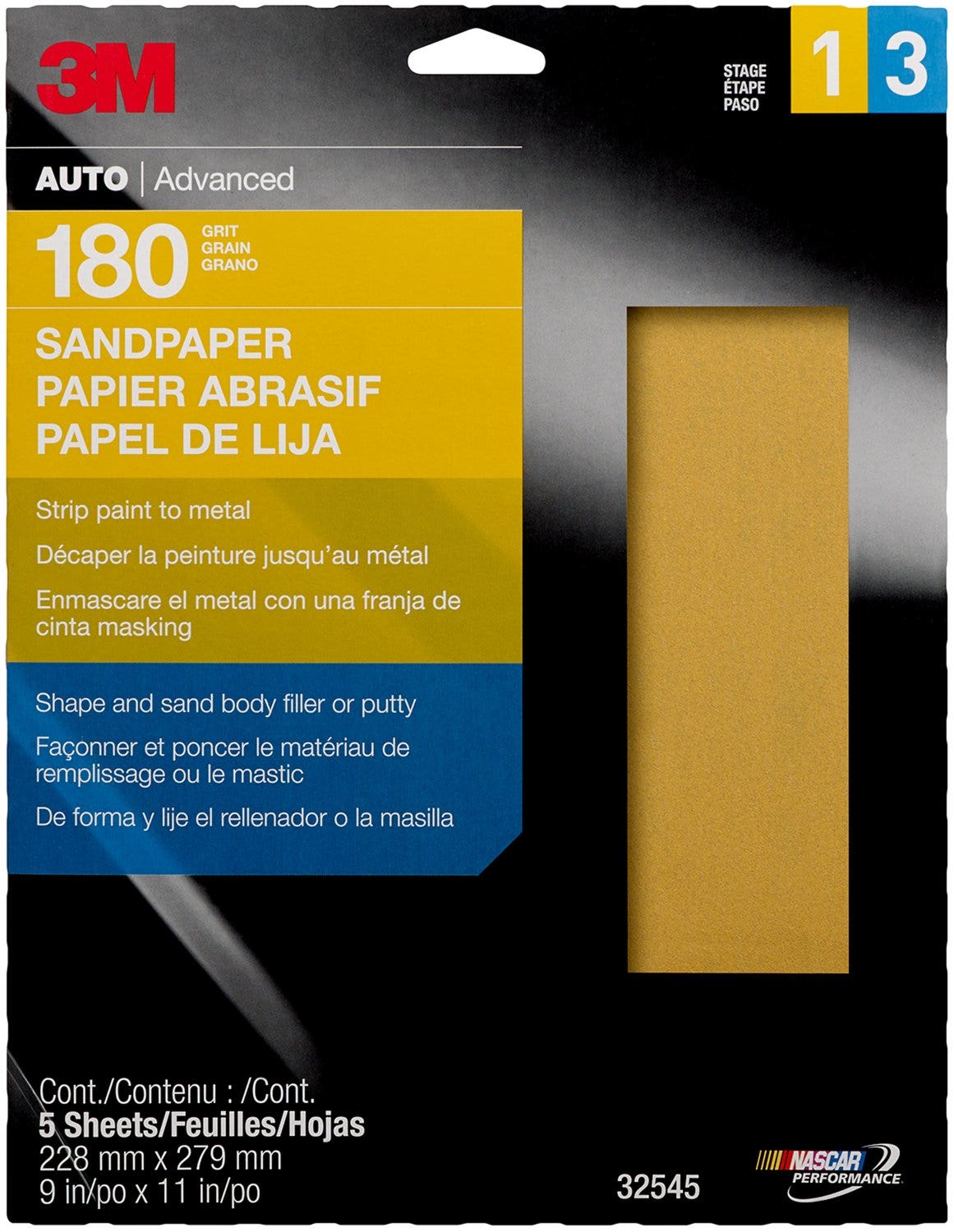 3M Sandpaper, 32545, 180 Grit, 9 In X 11 In  6153 Chemical;