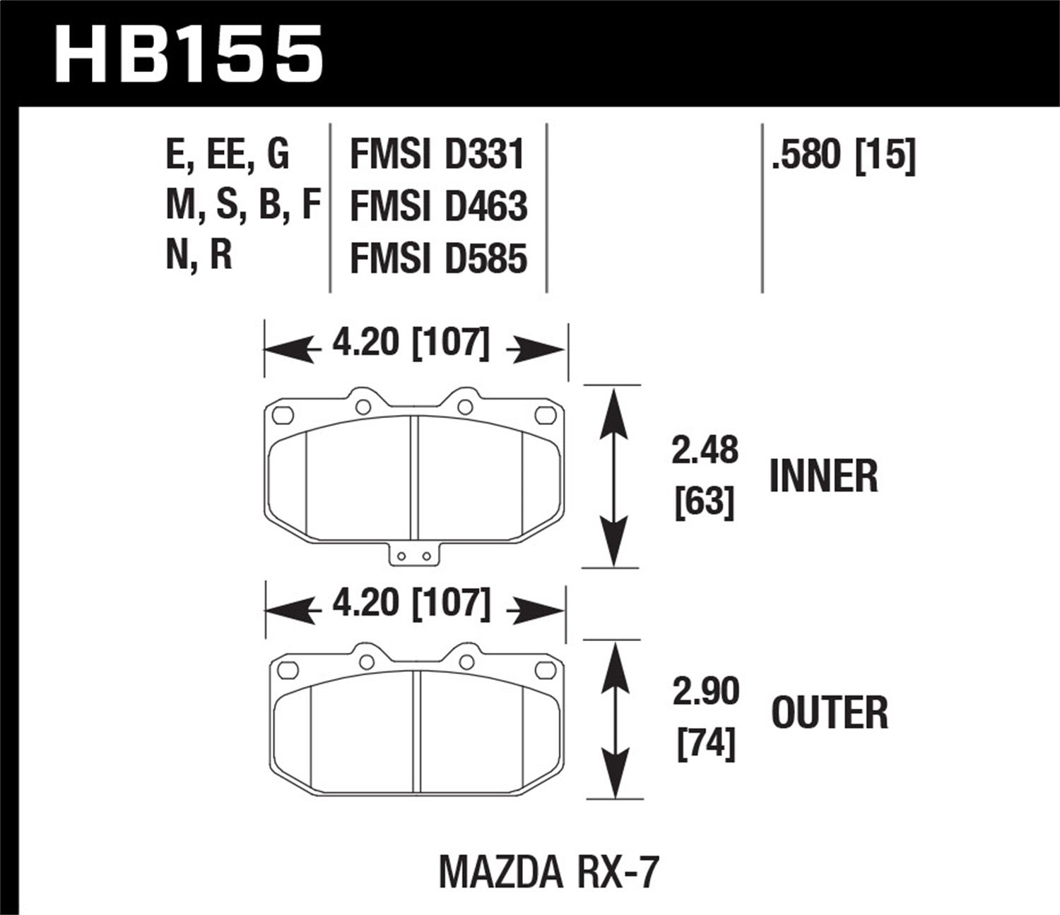 Hawk Performance Hb155e.580 Blue 9012 Disc Brake Pad Fits 86-95 Rx-7   Blue 9012