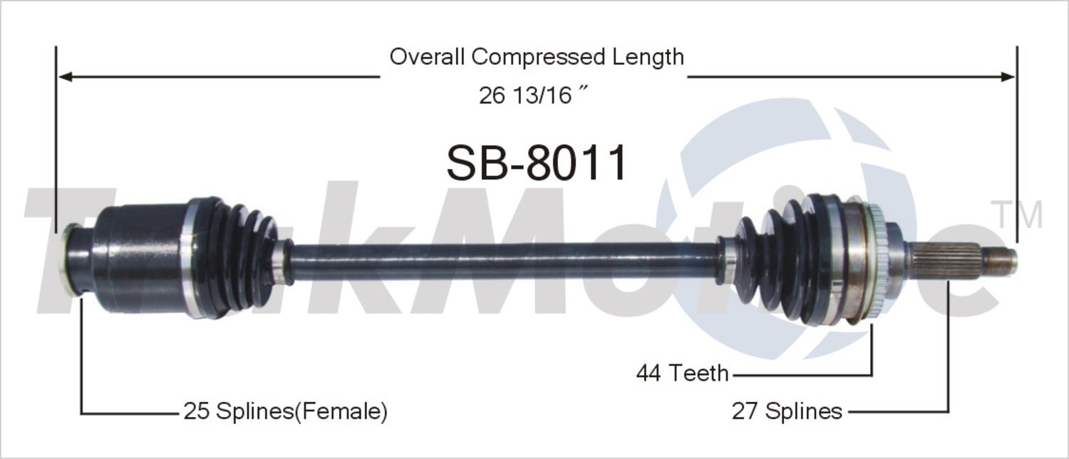 Trakmotive Cv Axle Shaft P/N:Sb-8011  Cv Axle Shaft P/N: