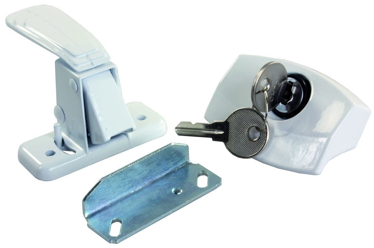 Jr Products 11685 White Locking Camper Door Latch   Entry Door Latch; Color -