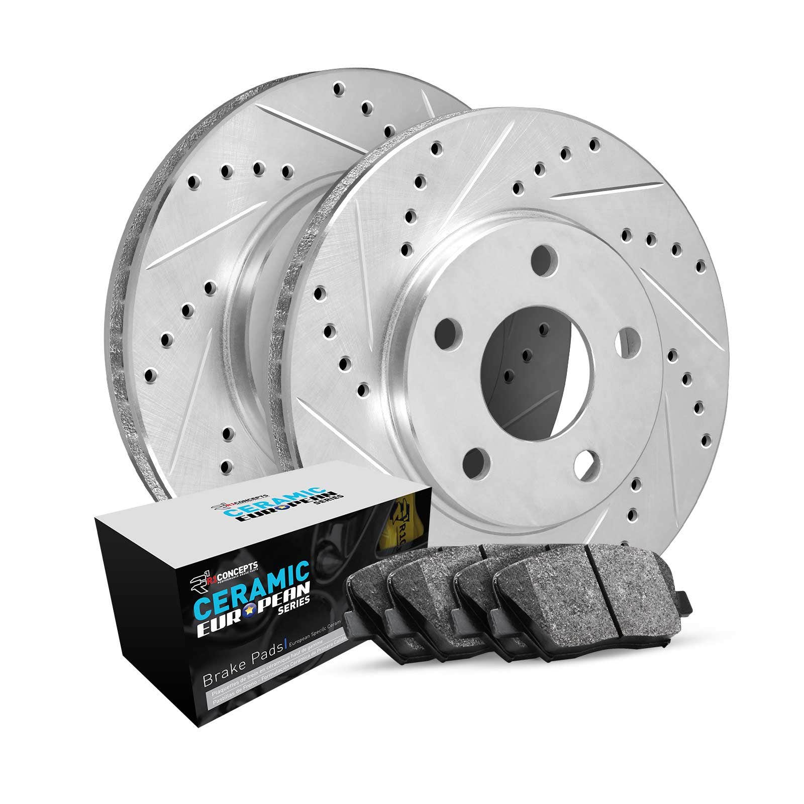 R1 Concepts Wgtn1-27027 R1 Brake Rotors - D/S - Silver W/ Euro Ceramic Pads   R1