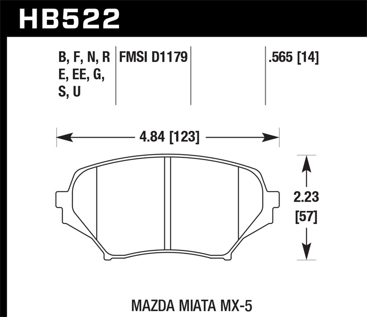 Hawk Performance Hb522b.565 Hps 5.0 Disc Brake Pad Fits 06-14 Mx-5 Miata   Hps