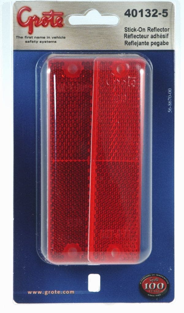 Grote 40132-5 Red Mini Stick-On / Screw-Mount Rectangular Reflectors (Pair Pack)