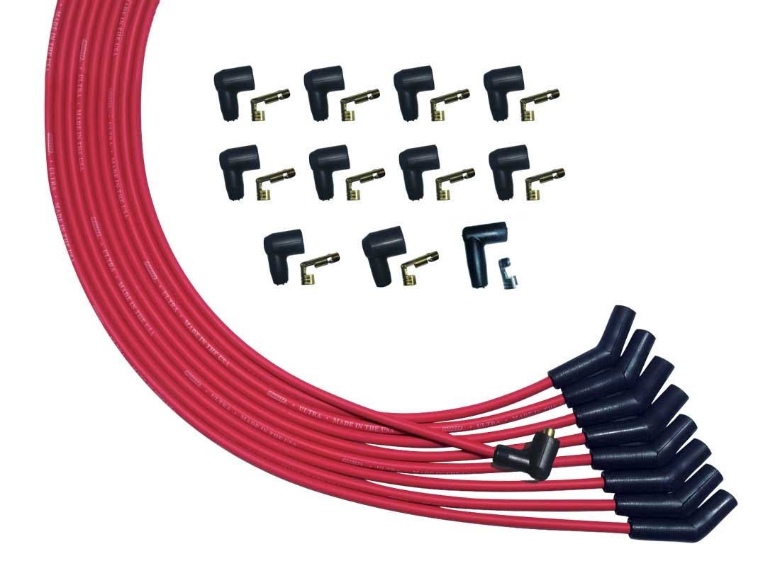 Moroso 52010 Ultra Series Universal V8 Red Spark Plug Wires, 135 Degree Plug