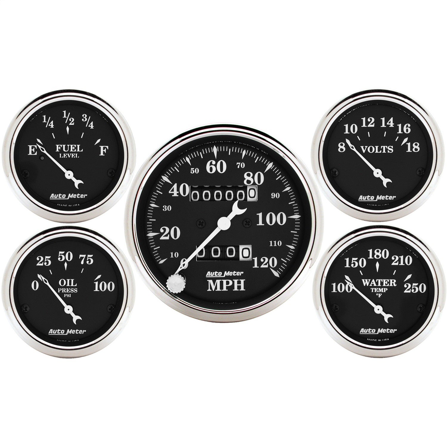 Autometer 1708 Old Tyme Black Street Rod Kit Auto Meter Products  Gauge Fuel