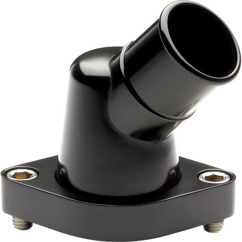 Thermostat Housing Sb/Bb Chevy (45 Degree), Black Anodized Thermostat Housing