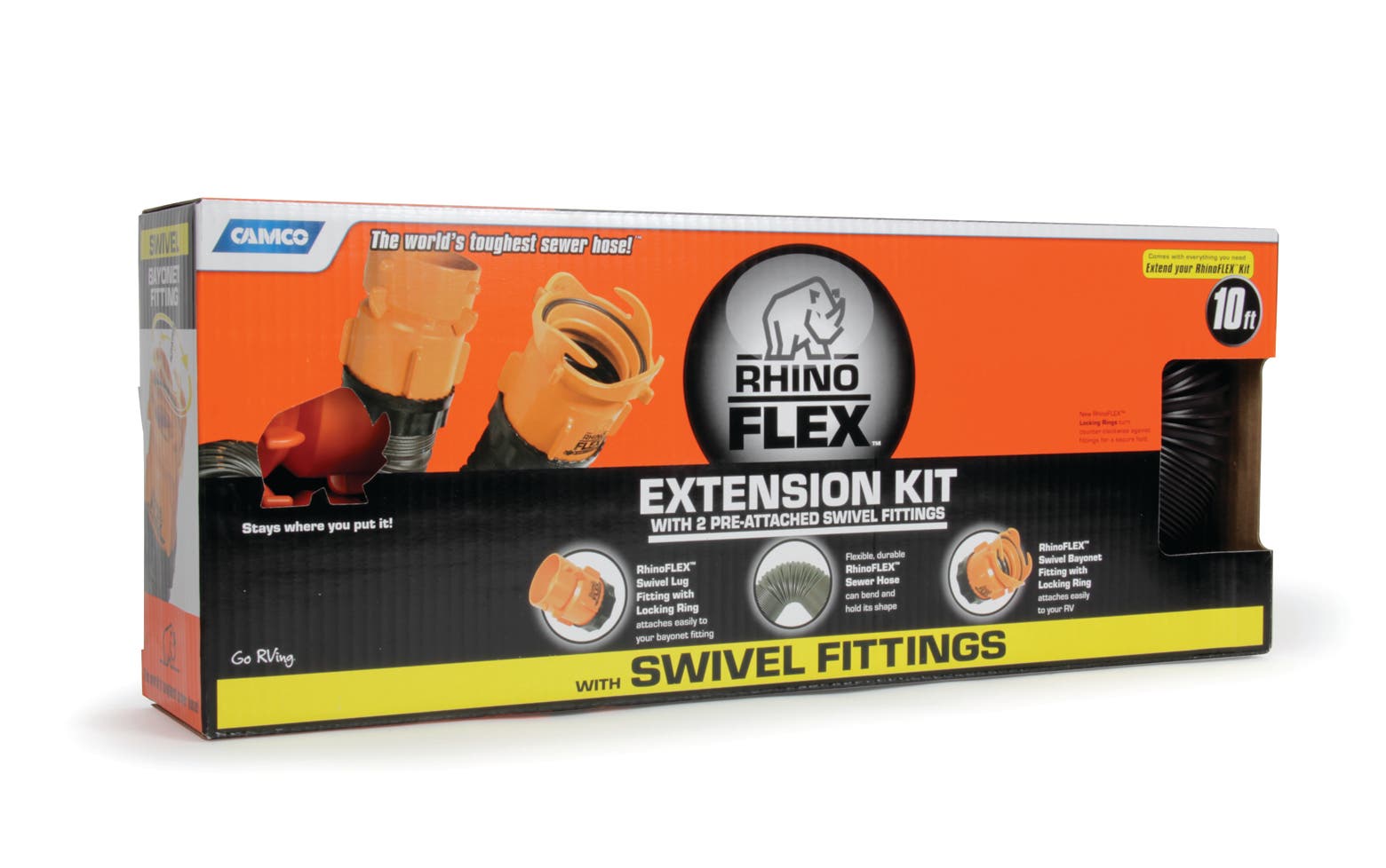 Camco Rhinoflex Heavy Duty 10Ft Rv Sewer Hose Extension Kit With Swivel Fitting