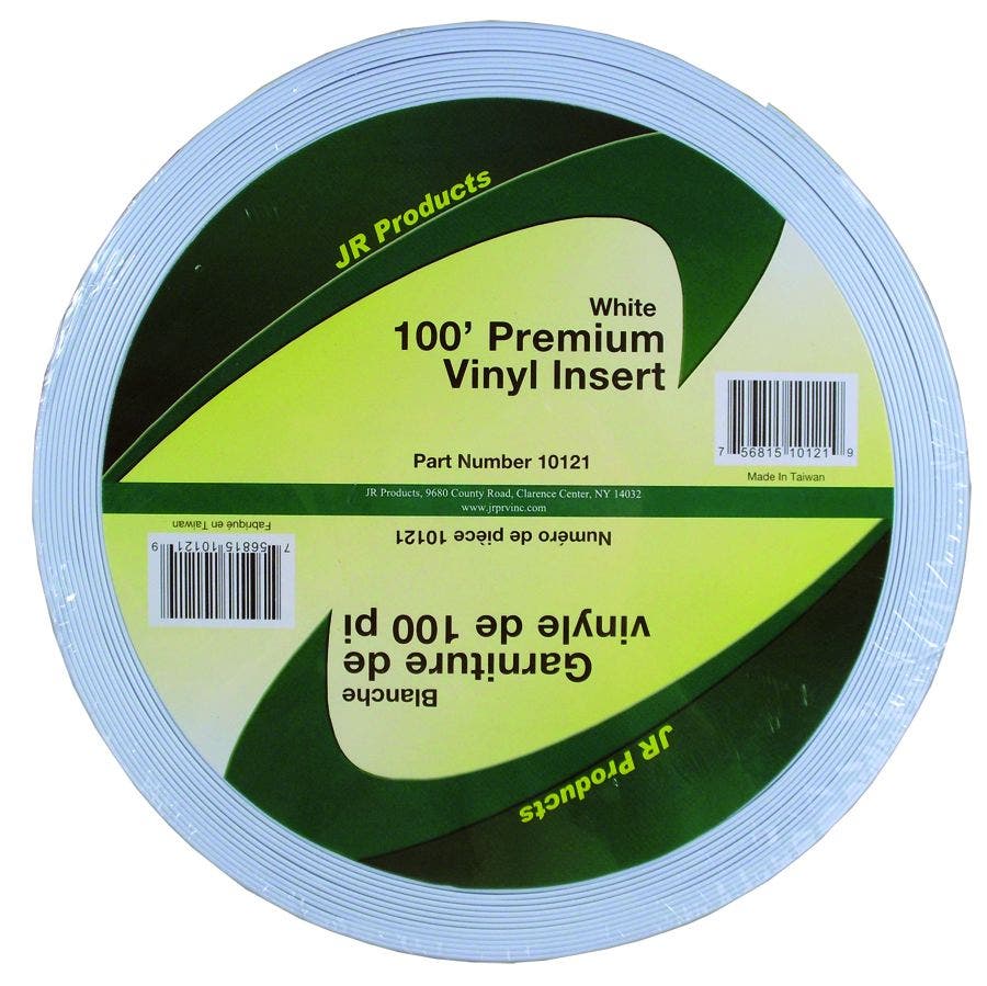 Jr Products 10121 Premium Vinyl Insert - White, 1" X 100'   Trim Molding Insert;