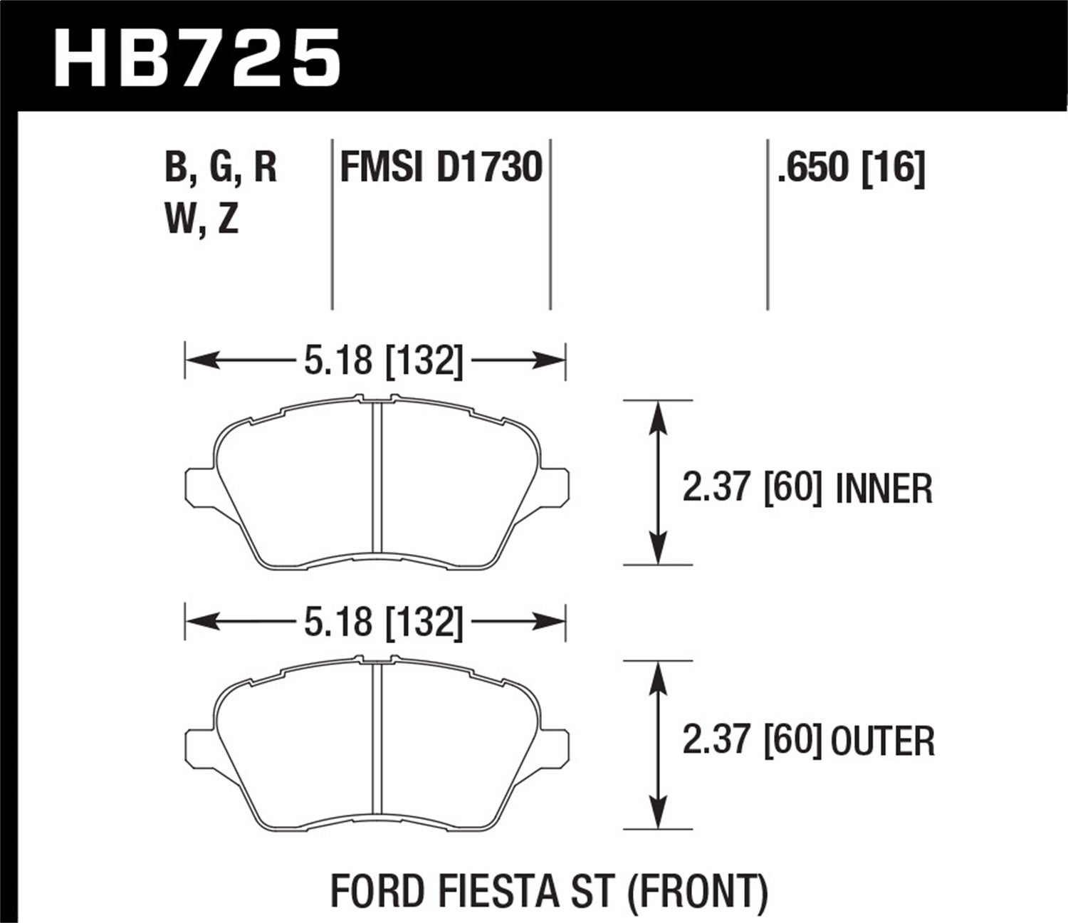 Hawk Performance Hb725g.650 Dtc-60 Disc Brake Pad Fits 14-19 Fiesta   Dtc-60