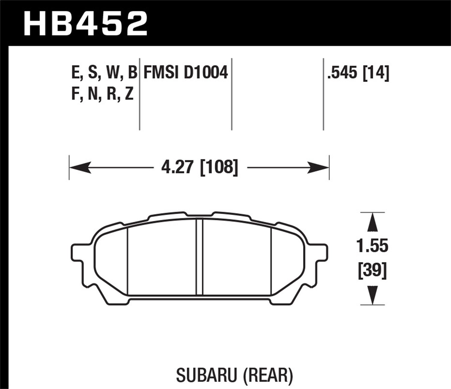 Hawk Performance Hb452b.545 Hps 5.0 Disc Brake Pad Fits 9-2X Forester Impreza