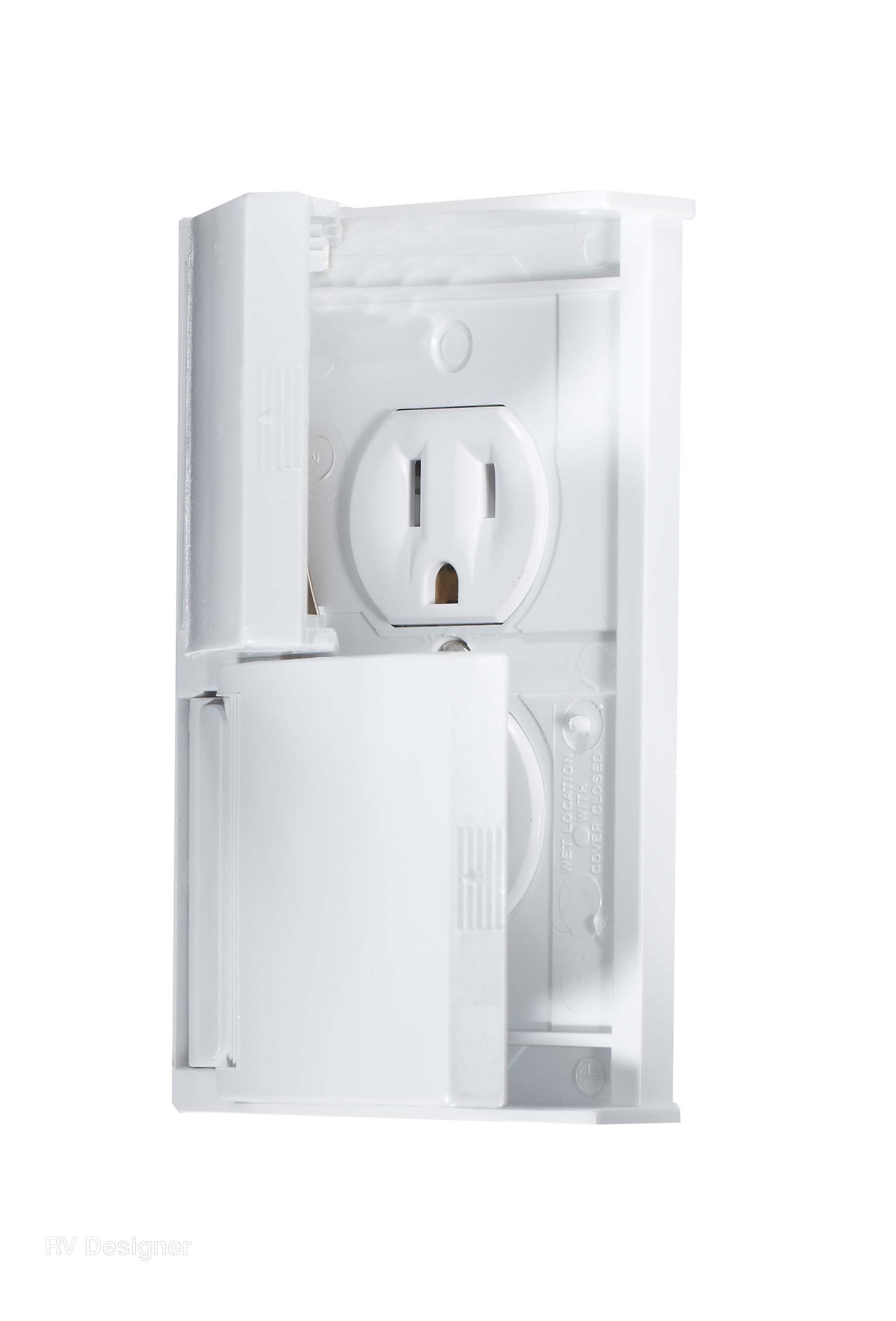 Rv Designer S905, Weatherproof Dual Outlet Cover With Snap Cover Plate, White,