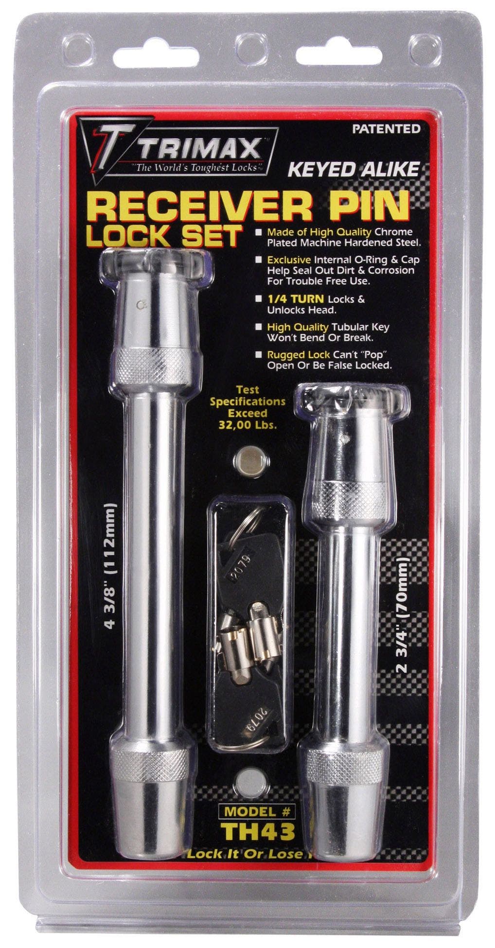 Trimax Th43 4-3/8" And 2-3/4" Keyed Alike Receiver Pin Lock Set  Premium Trailer